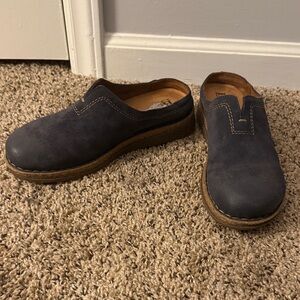 Born Dark Blue Leather Clogs